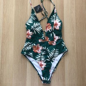 Zaful Plant Print Swimsuit